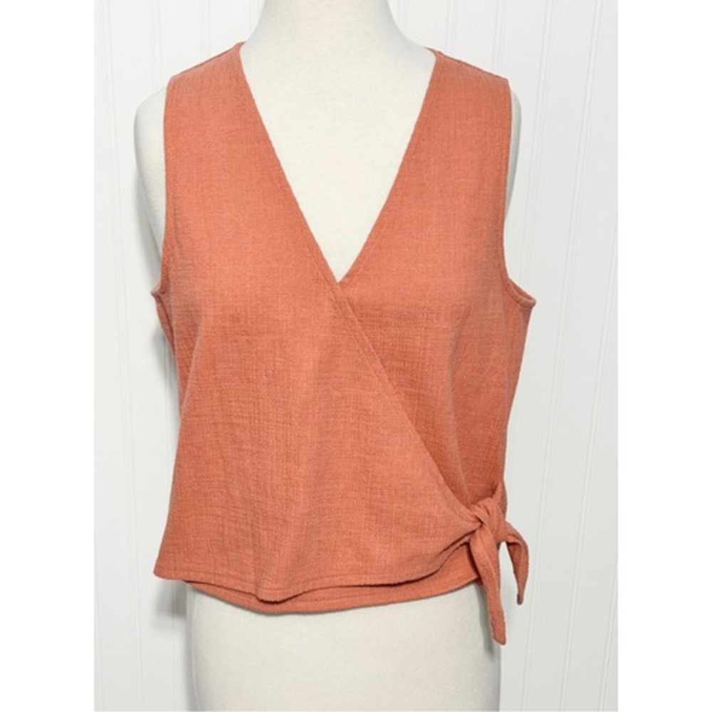 Madewell Women's Sleeveless Wrap Tie Tank Top Sweet V-Neck Dahlia Peach‎ Large